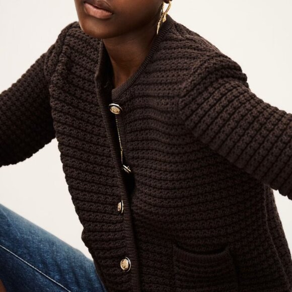 Ba&sh Gaspard Cardigan Medium Brown Cafe French Classic Knit Soft Party - Picture 2 of 8